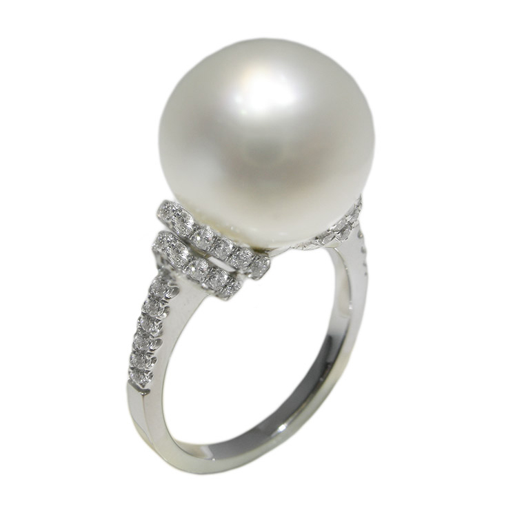 R075 - Brilliant Cut Diamonds 0,41Ct - South Sea Pearl 12-13mm - Perls ...